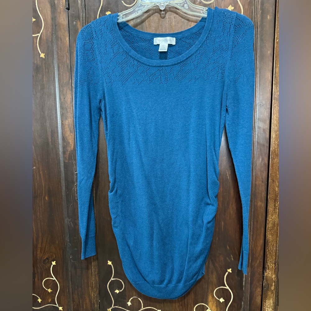 Motherhood MATERNITY Blue Ruched Long Sleeve Blouse